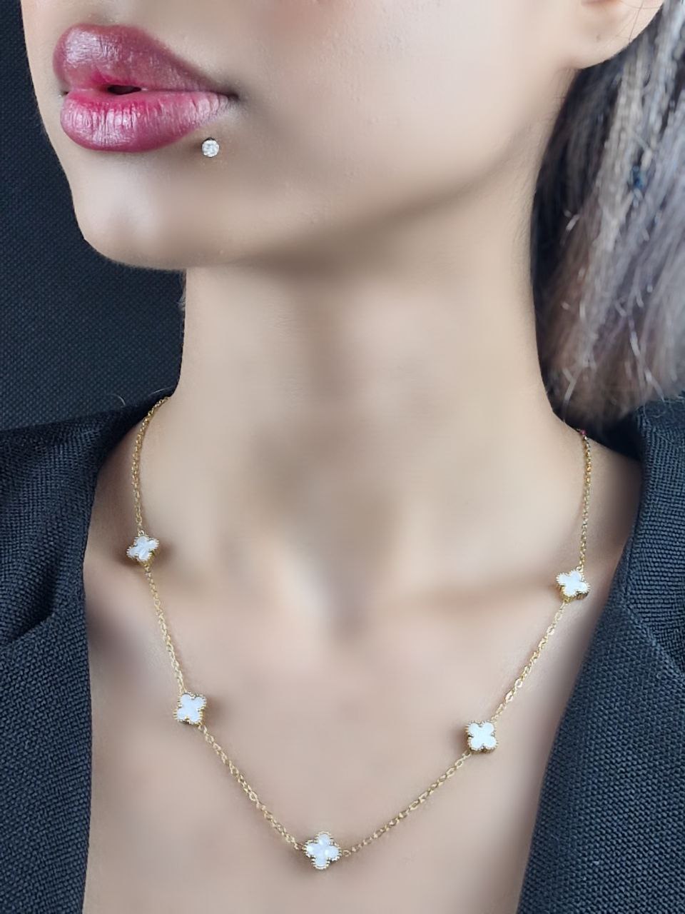 گردنبند ونکلیف زنجیرطلایی استیل زنجیر ونکلیف پنج گل