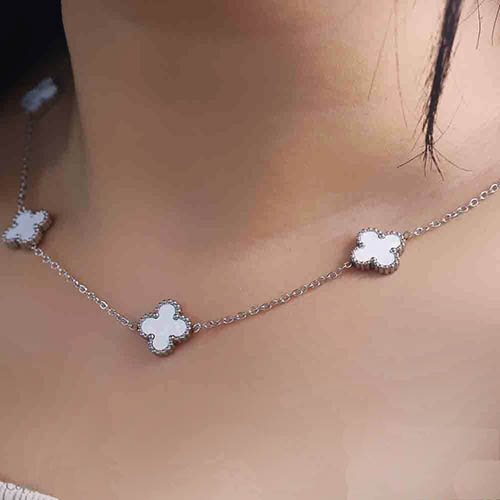 گردنبند استیل زنجیرنقره ای ونکلیف پنج گل زنجیر ونکلیف